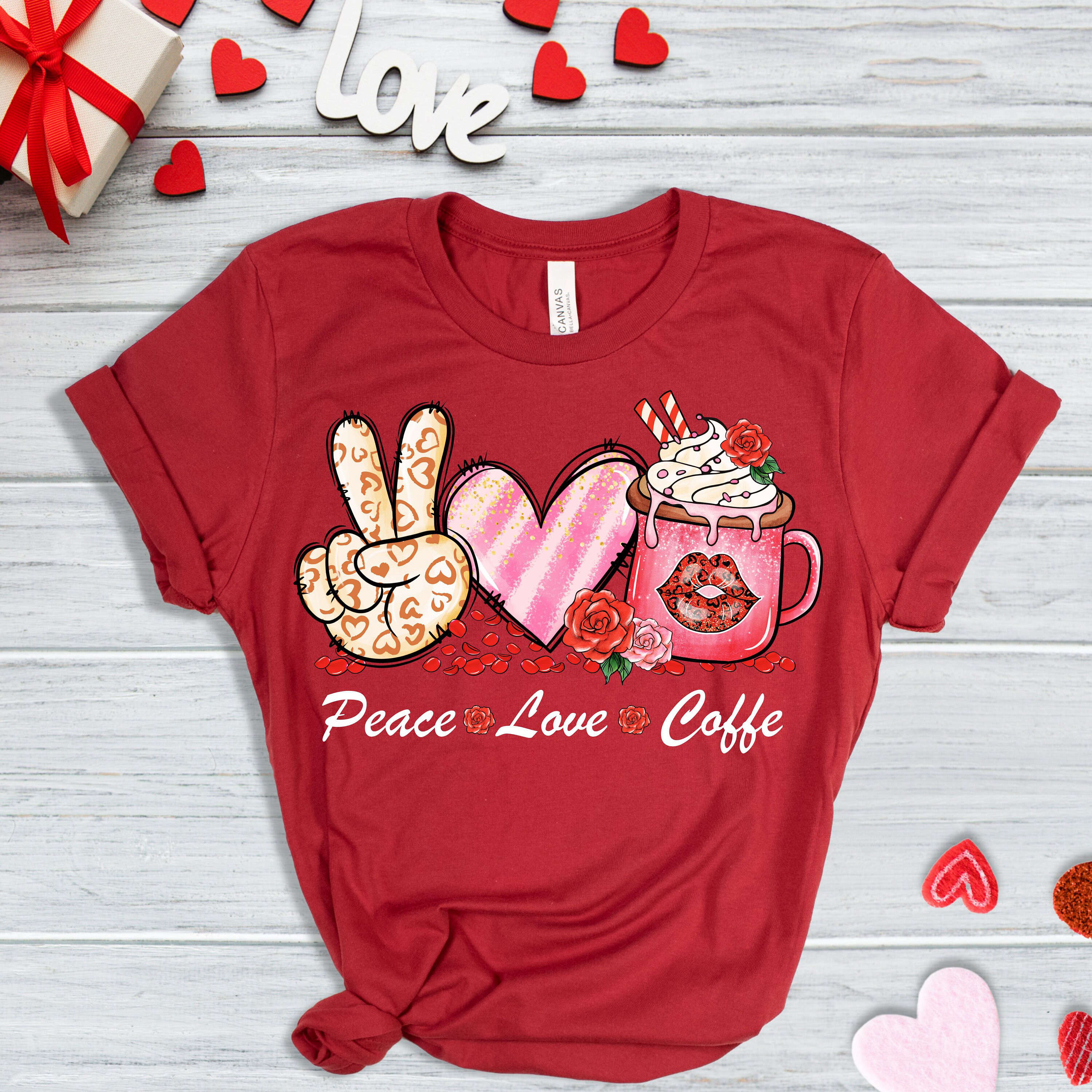 Peace Love Coffee T-shirt: Valentine s Day Coffee Lover Tee