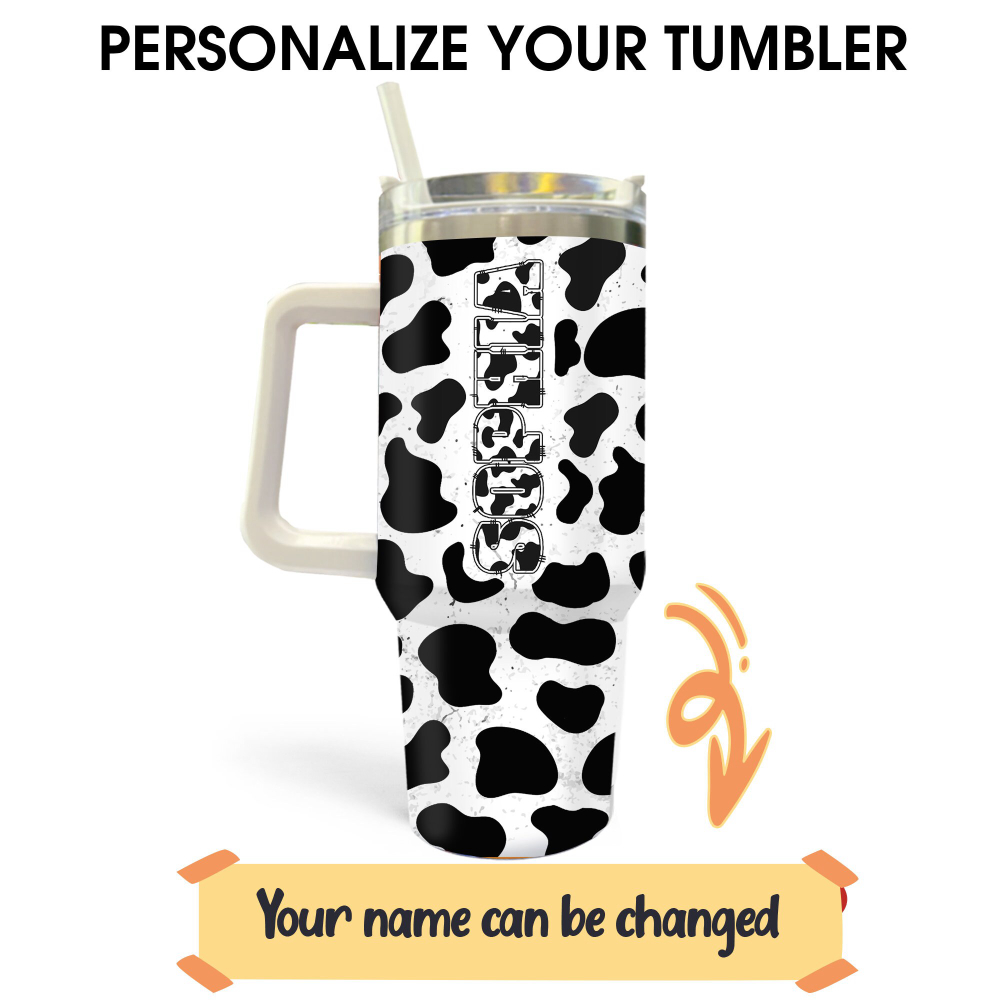 Personalized Cow Print Skinny Tumbler – 40oz Cups for Cow Lovers & Women