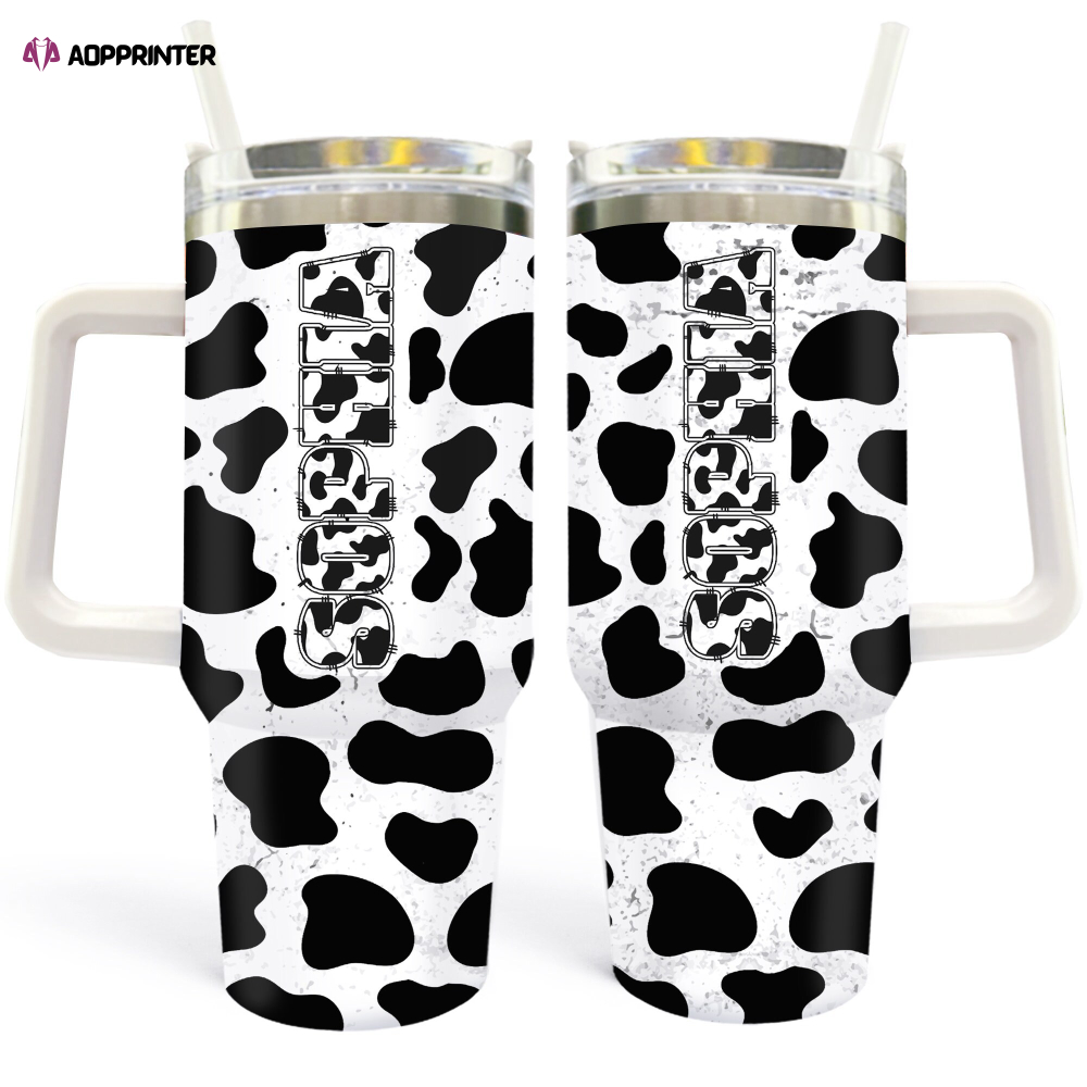 Personalized Cow Print Skinny Tumbler – 40oz Cups for Cow Lovers & Women