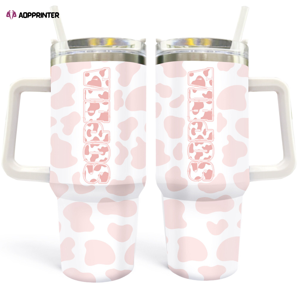 Customizable Cow Print Skinny Tumbler 40oz – Perfect Tumbler Gift for Cow Lovers!