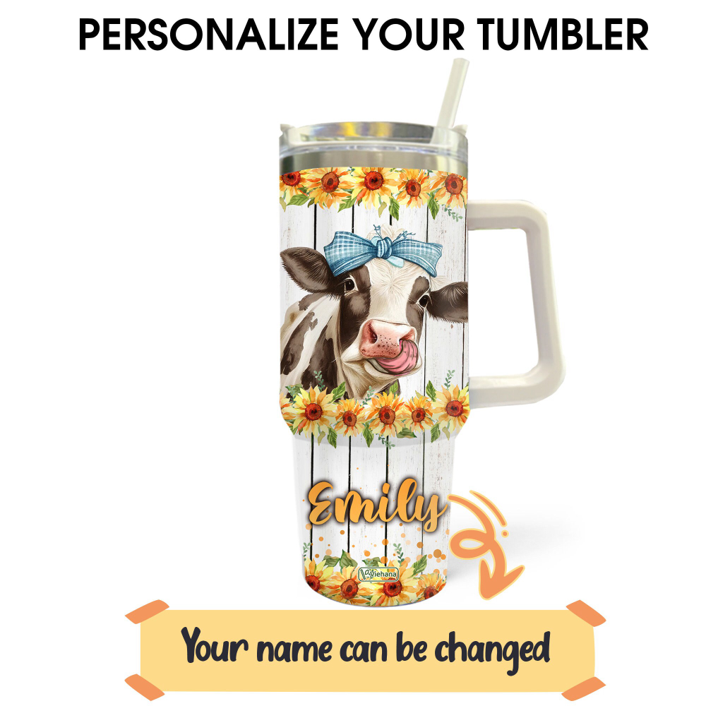 Personalized Cow Print Tumbler Just A Girl Who Loves Cows 40oz Sunflower Tumblers