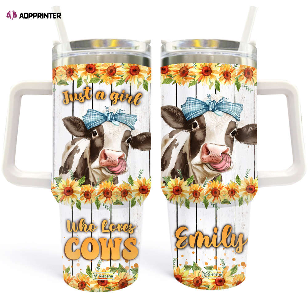 Personalized Cow Print Tumbler Just A Girl Who Loves Cows 40oz Sunflower Tumblers