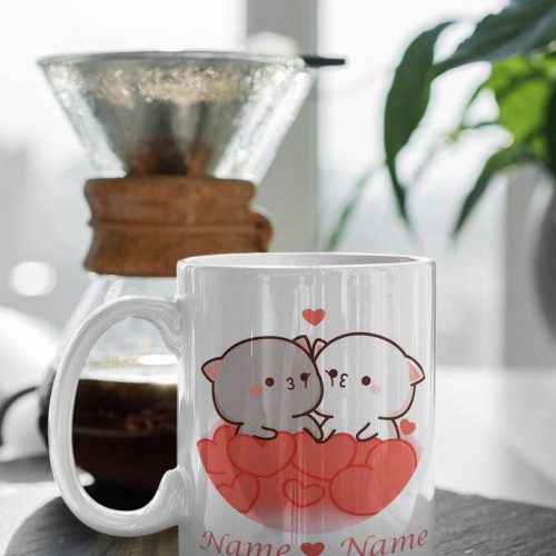 Personalized Mochi Peach And Goma Cute Cat Love Heart Cute Cartoon Pet Happy Valentine’s Day Gift 11 oz Ceramic Mug Gift