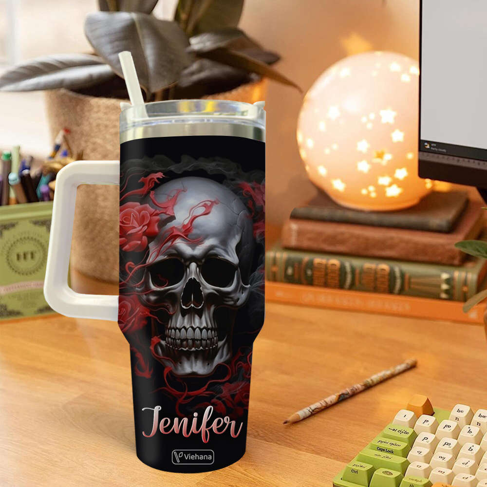 Personalized Sugar Skull Coffee Tumbler: 40oz 30oz 20oz with Handle – Mexican Sugar Skull Jewelry for Women