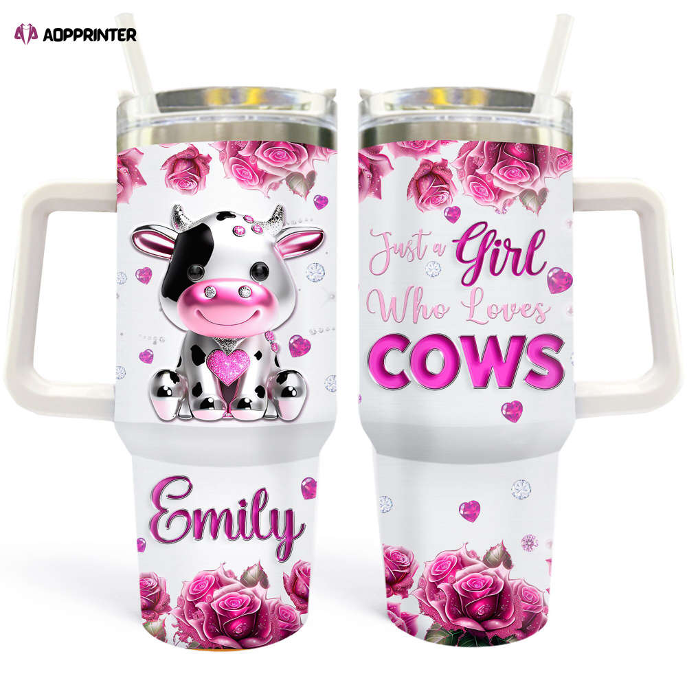 Cute Cow Coffee Tumbler: Personalized 40oz with Handle Perfect Cow Gifts for Girls