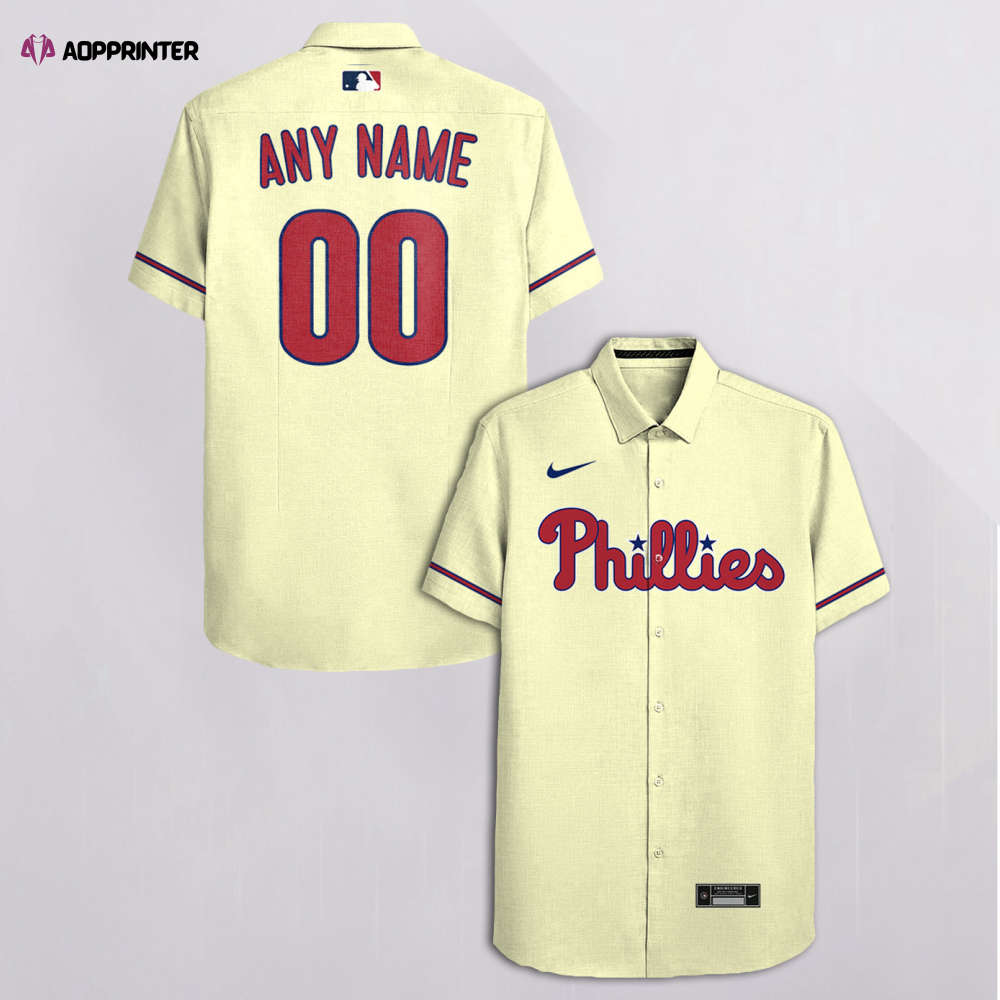 Philadelphia Phillies Custom Name Number Beige Hawaiian Shirt