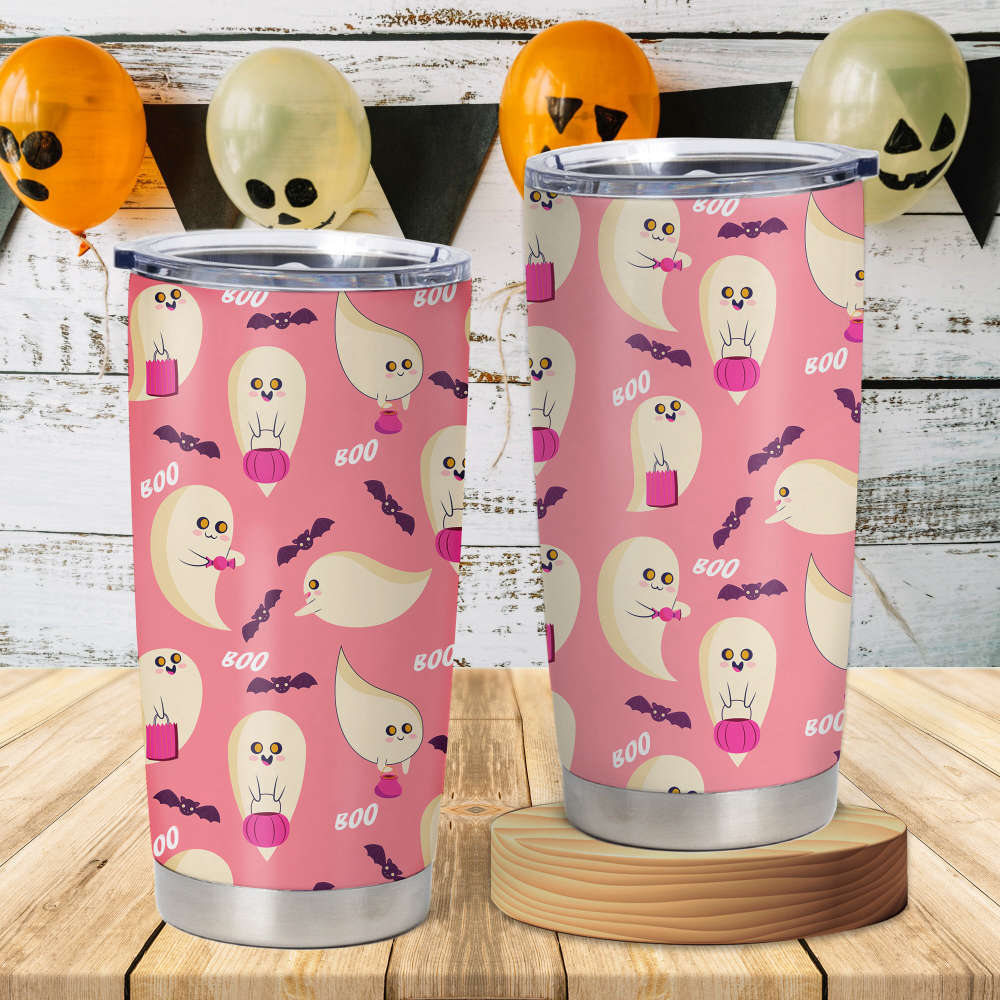 Spooky Pink Ghost Tumbler – 20oz Halloween Cups for Home Decor