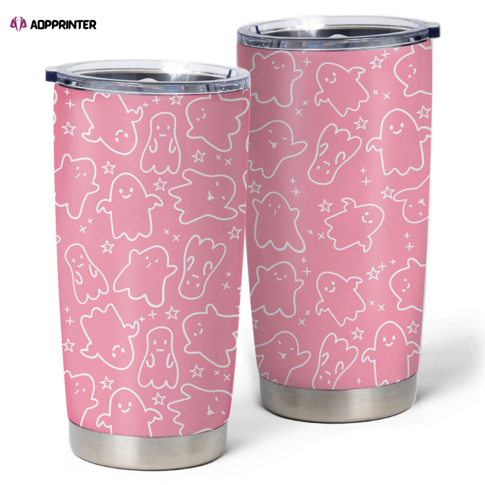 Pink Ghost Tumbler: 20oz Halloween Decor Spooky Cups – Horror Funny Tumbler