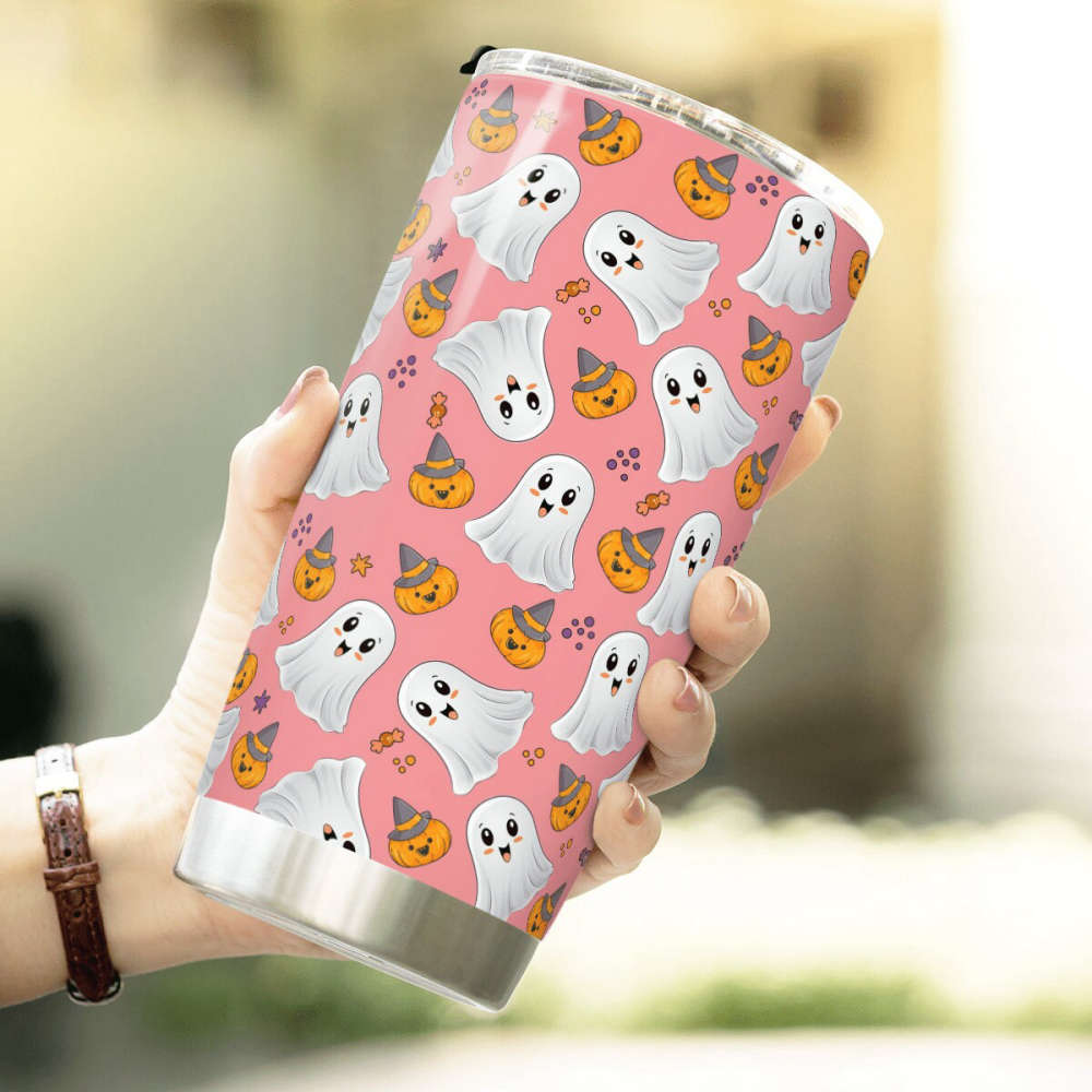 Spooky Pink Ghost Tumbler – 20 oz Halloween Decor for Home