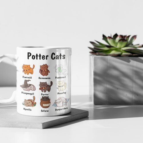 Potter Cats Mug, Pet, Animal Lover, A Purrfect Gift For Cat Lover, Cat Lover, Cat Mom Gift, Cat Owner 11 oz Ceramic Mug Gift