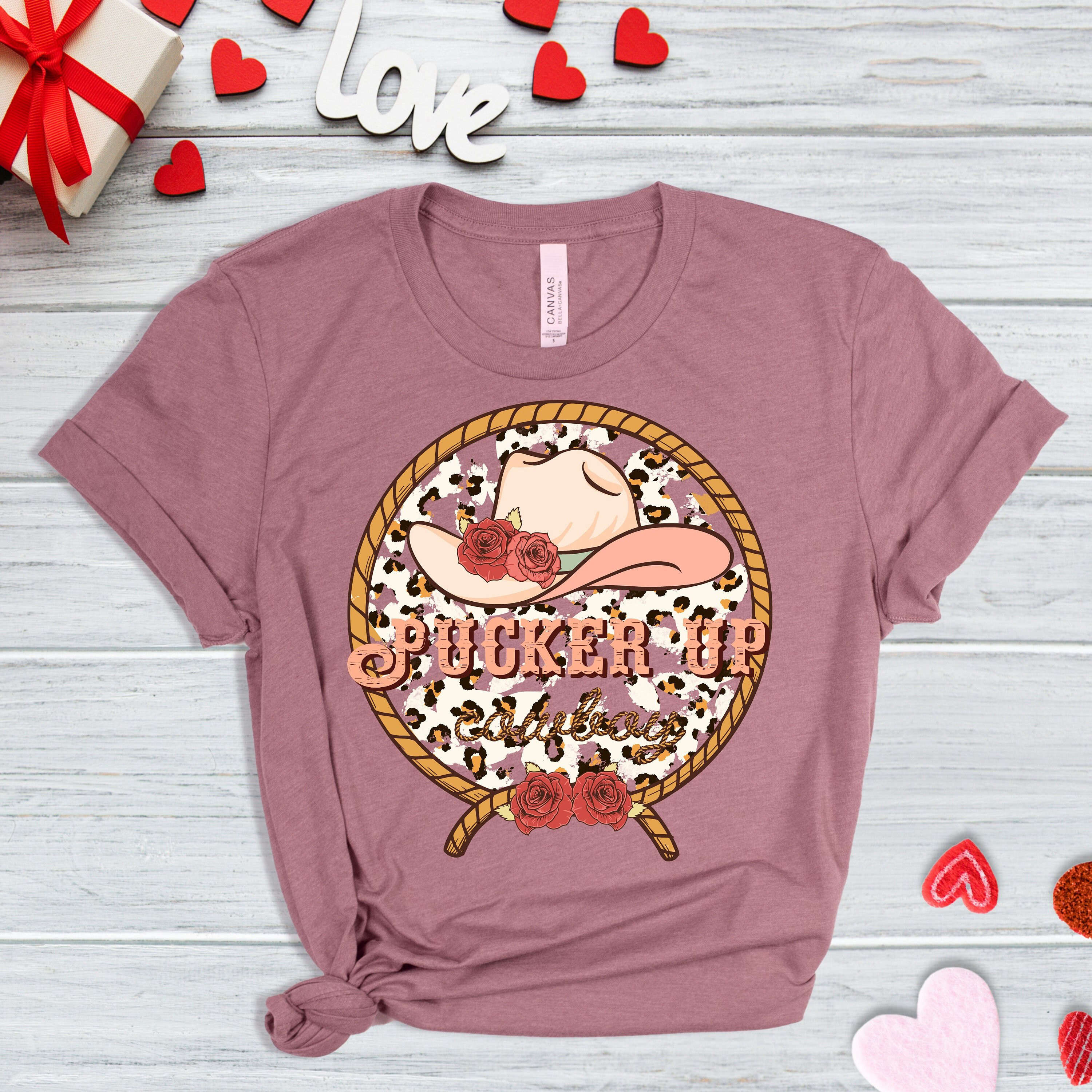 Pucker Up Cowboy Retro Shirt: Valentine s Day Gift for Women – Heart & Western Tee