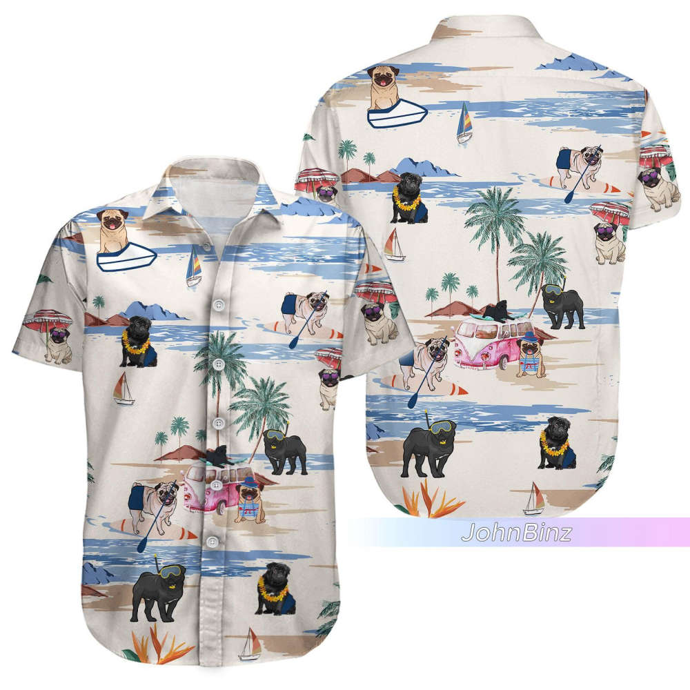 Pug Hawaiian Beach Shirt: Unisex Pug Lover Gifts Summer Button Shirt for Men Aloha Style – S-5XL