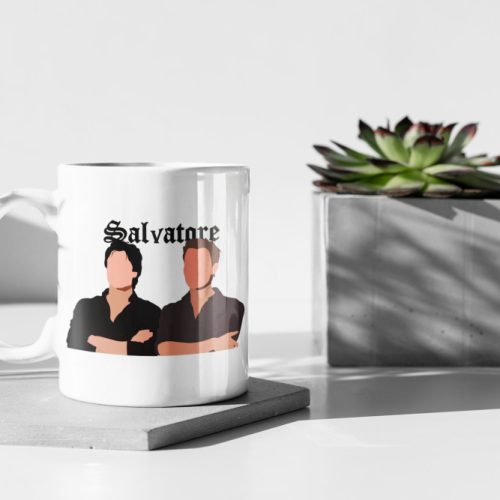 Salvatore Brothers, Damon Salvatore, Stefan Salvatore, Team Damon, TVD Merch, The Vampire Diaries White 11″ Ceramic Mug Gift