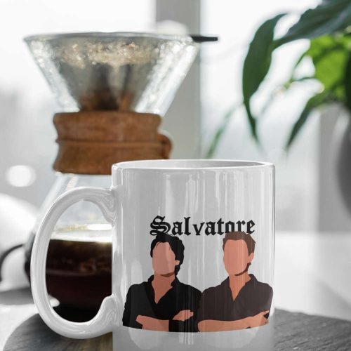 Salvatore Brothers, Damon Salvatore, Stefan Salvatore, Team Damon, TVD Merch, The Vampire Diaries White 11″ Ceramic Mug Gift