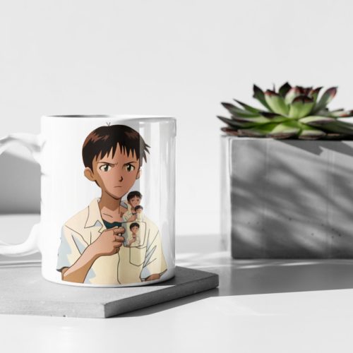 Shinji Holding A Mug, Funny Mug, Text Anime, Birthday Party, Coffee/Tea, Anime Mug, Shinji Cup, 11″ Ceramic Mug Gift