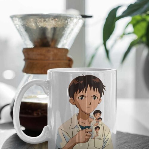 Shinji Holding A Mug, Funny Mug, Text Anime, Birthday Party, Coffee/Tea, Anime Mug, Shinji Cup, 11″ Ceramic Mug Gift