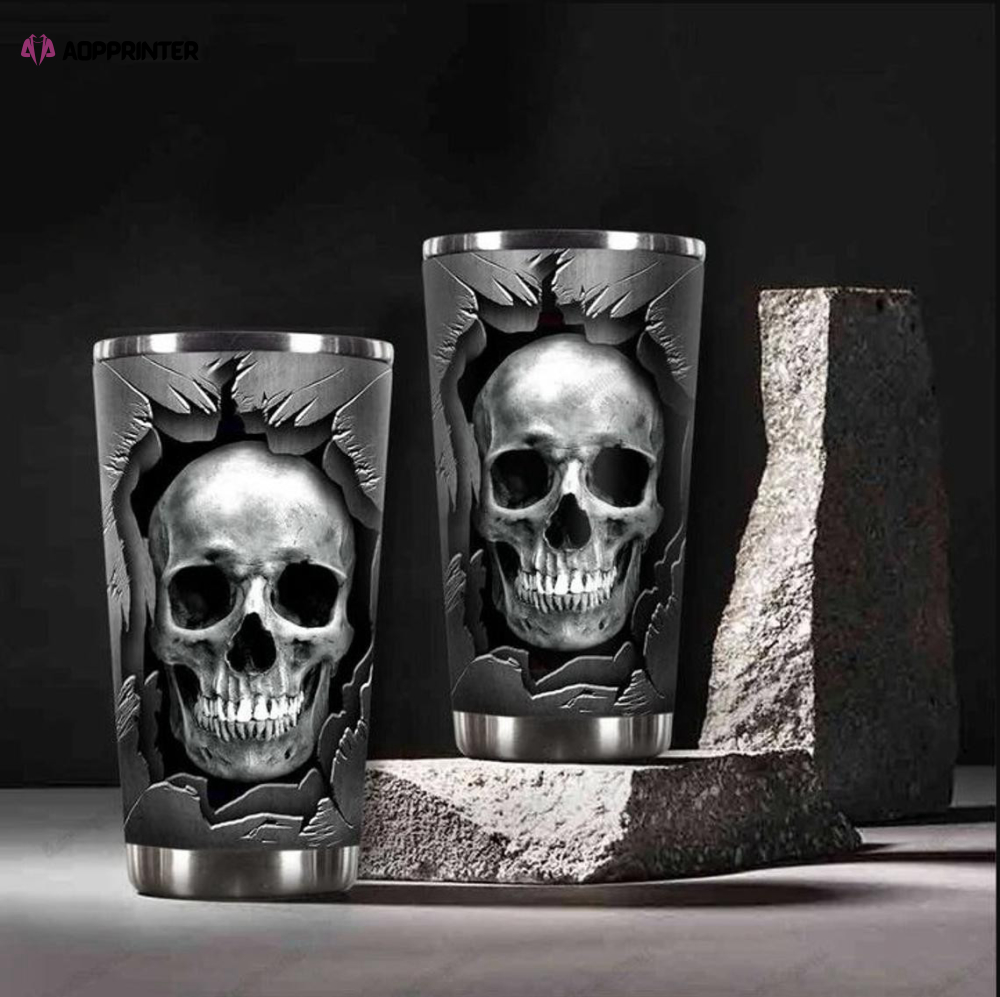 Shiny Silver Skull Break The Wall Stainless Steel Tumbler