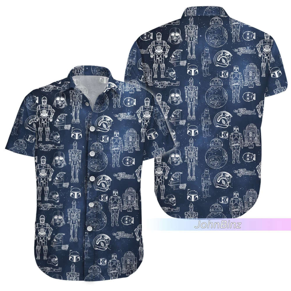 Star Wars Hawaiian Shirt: Mandalorian Button Blue Men s Shorts – Dad Gifts Unisex S-5XL