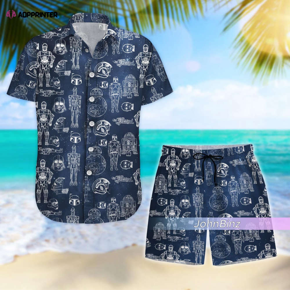 Star Wars Hawaiian Shirt: Mandalorian Button Blue Men s Shorts – Dad Gifts Unisex S-5XL