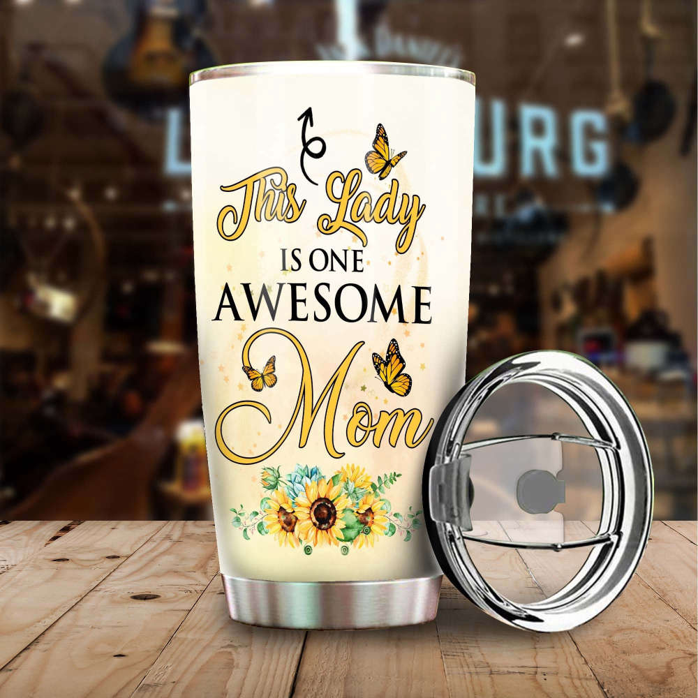 Sunflower This Lady Is Awesome Mom Personalized Steel Tumbler