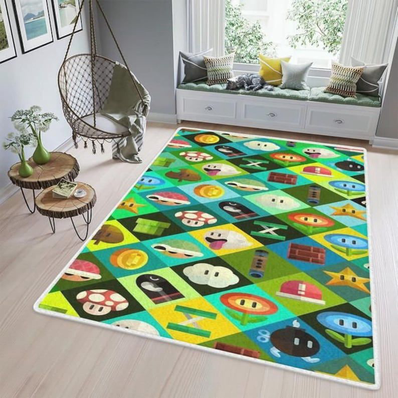 Super Mario Nintendo Rug Living Room Floor Decor Fan Gifts