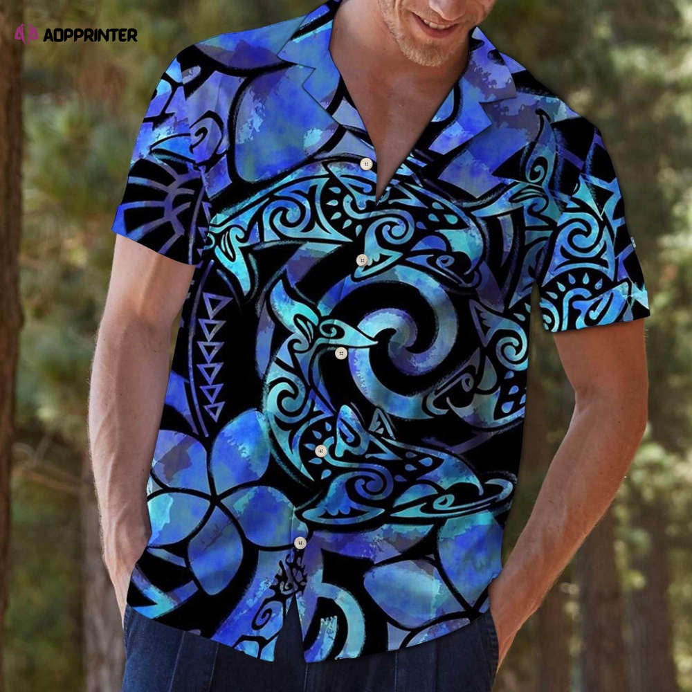 Tie Dye Tribal Dolphins Aloha Hawaiian Shirt Colorful Short Sleeve Summer Beach Casual Shirt For Men And Women