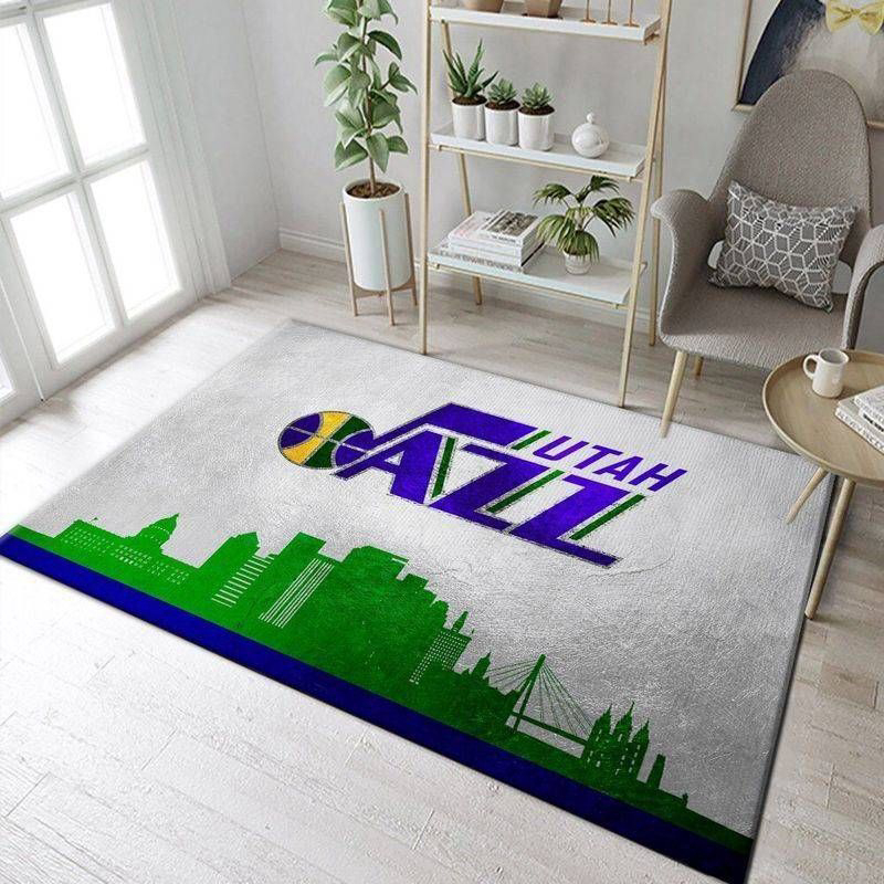 Utah Jazz Skyline Rug Living Room Floor Decor Fan Gifts