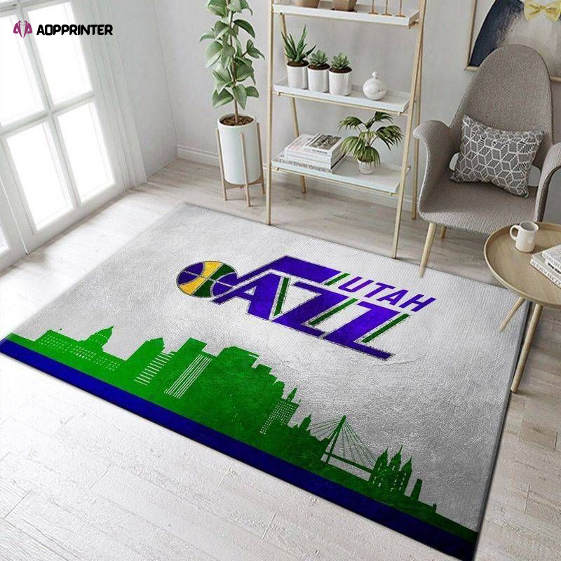 Utah Jazz Skyline Rug Living Room Floor Decor Fan Gifts