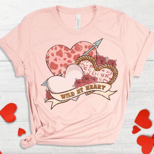 Wild At Heart Retro Tee: Valentine s Day Gift for Women Cowboy Valentine Shirt