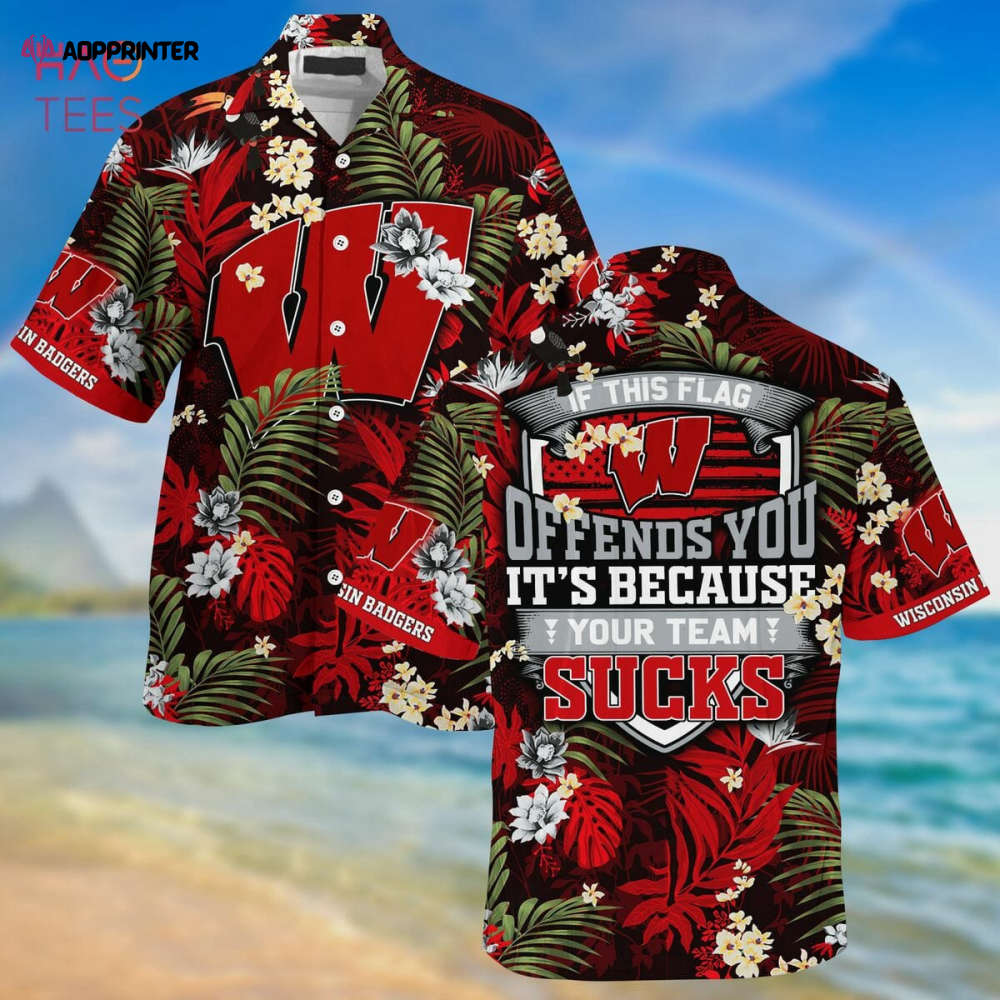 Wisconsin Badgers Custom Name Big Logo Hawaiian Shirt