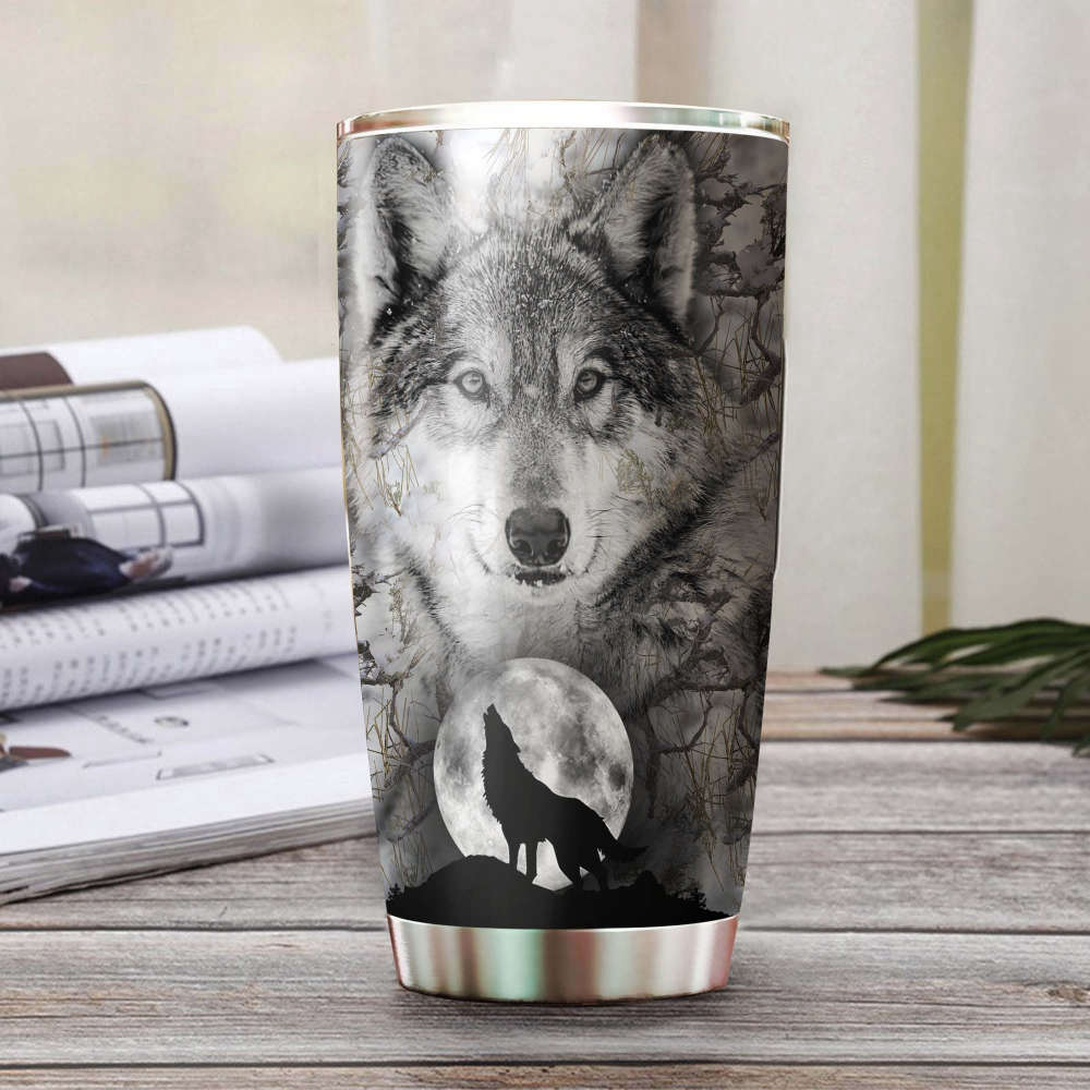 Wolf Howling Up The Moon Personalized Stainless Steel Tumbler