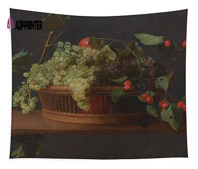 A Basket Of Grapes And Raspberries On A Ledge Oil On Panel Jacob Fopsen Van Es Flemish Tapestry