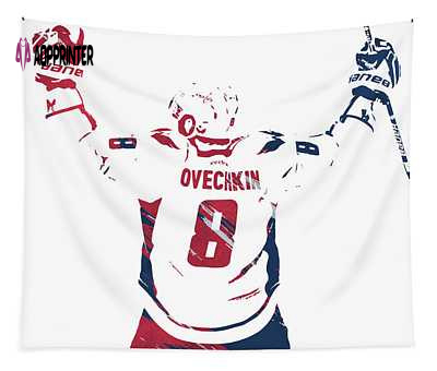 Alexander Ovechkin Washington Capitals Tapestry – Watercolor Pixel Art by Joe Hamilton