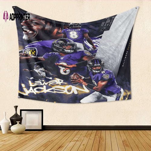 Baltimore Ravens Lamar Jackson 8 v11 3D Full Printing Tapestry – Perfect Gift for Fans