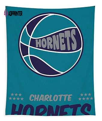 Vintage Charlotte Hornets Basketball Art Tapestry by Joe Hamilton: Nostalgic Décor for Fans