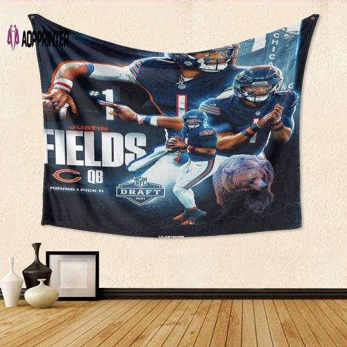 Chicago Bears Justin Fields12 Fan Gift: Engaging 3D Full Printing Tapestry