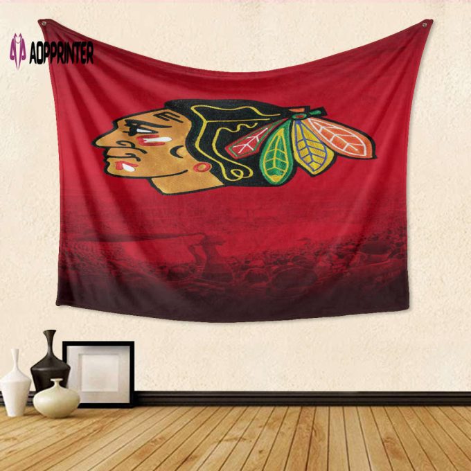 Chicago Blackhawks Emblem Texture4 Tapestry: 3D Full Printing Gift for Fans