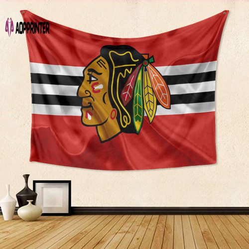 Chicago Blackhawks 3D Full Printing Tapestry: Perfect Gift for Fans – Emblem Texture6 Design