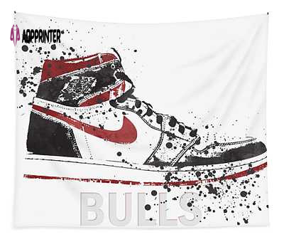 Chicago Bulls Iconic Air Jordans Watercolor Strokes Pixel Art 1 Joe Hamilton Tapestry