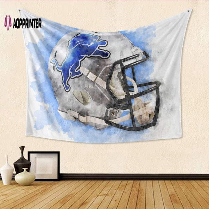 Detroit Lions 3D Full Printing Tapestry: Emblem Helmet Brush Gift for Fans