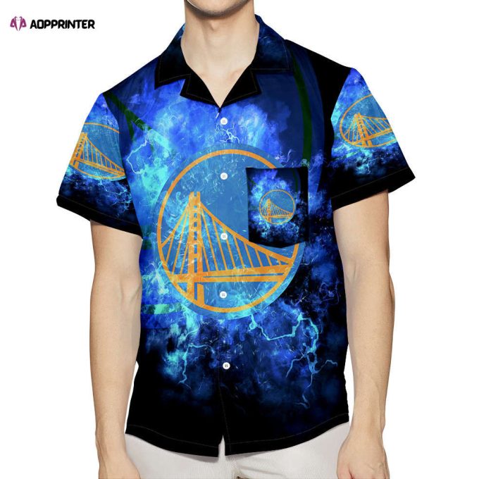 Golden State Warriors Emblem Texture Thunder 3D All Over Print Summer Beach Hawaiian Shirt Gift Men Women Gift Men Women With Pocket