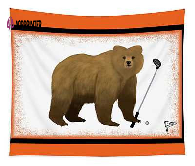 Unique Golf Bear Orange College Mascot Tapestry – Vibrant Design for Sports Fans