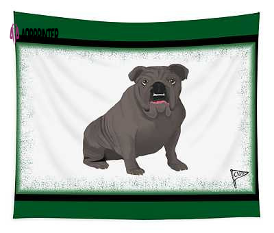 Gray Bulldog Green College Mascot Designs Tapestry