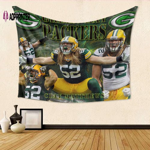 Official Green Bay Packers Clay Matthews no52 Tapestry – Perfect Gift for Fans!