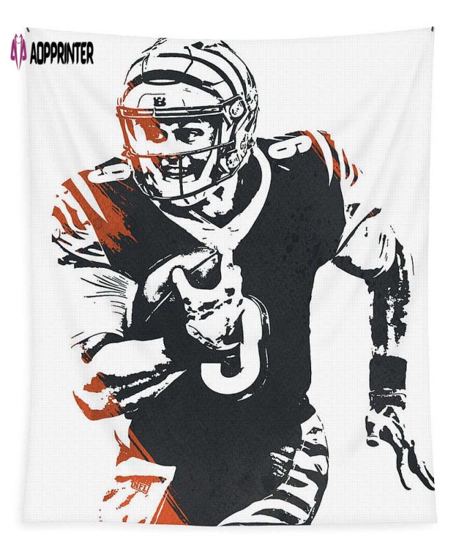 Joe Burrow Cincinnati Bengals Watercolor Strokes Pixel Art Tapestry Gift For Fan