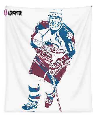 Joe Sakic Colorado Avalanche Watercolor Strokes Pixel Art Tapestry – Unique Joe Hamilton Design