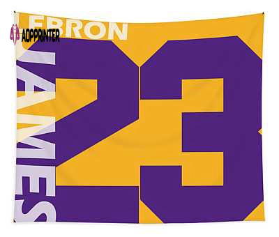 Lebron James Los Angeles Lakers Jersey Number Art Print 1 Joe Hamilton Tapestry