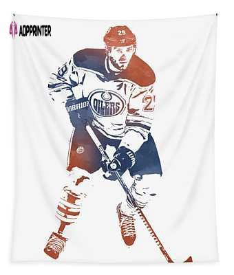 Leon Draisaitl Edmonton Oilers Tapestry Watercolor Strokes Pixel Art Joe Hamilton Design