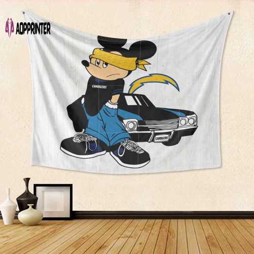 Los Angeles Chargers Mickey v48 Gift For Fan 3D Full Printing Tapestry