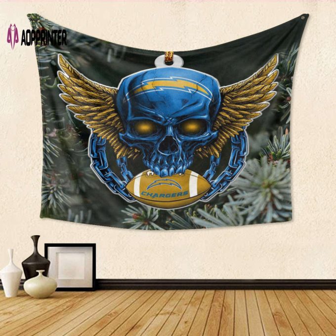 Los Angeles Chargers Skull v52 Tapestry: Perfect Gift for Fans 3D Full Printing